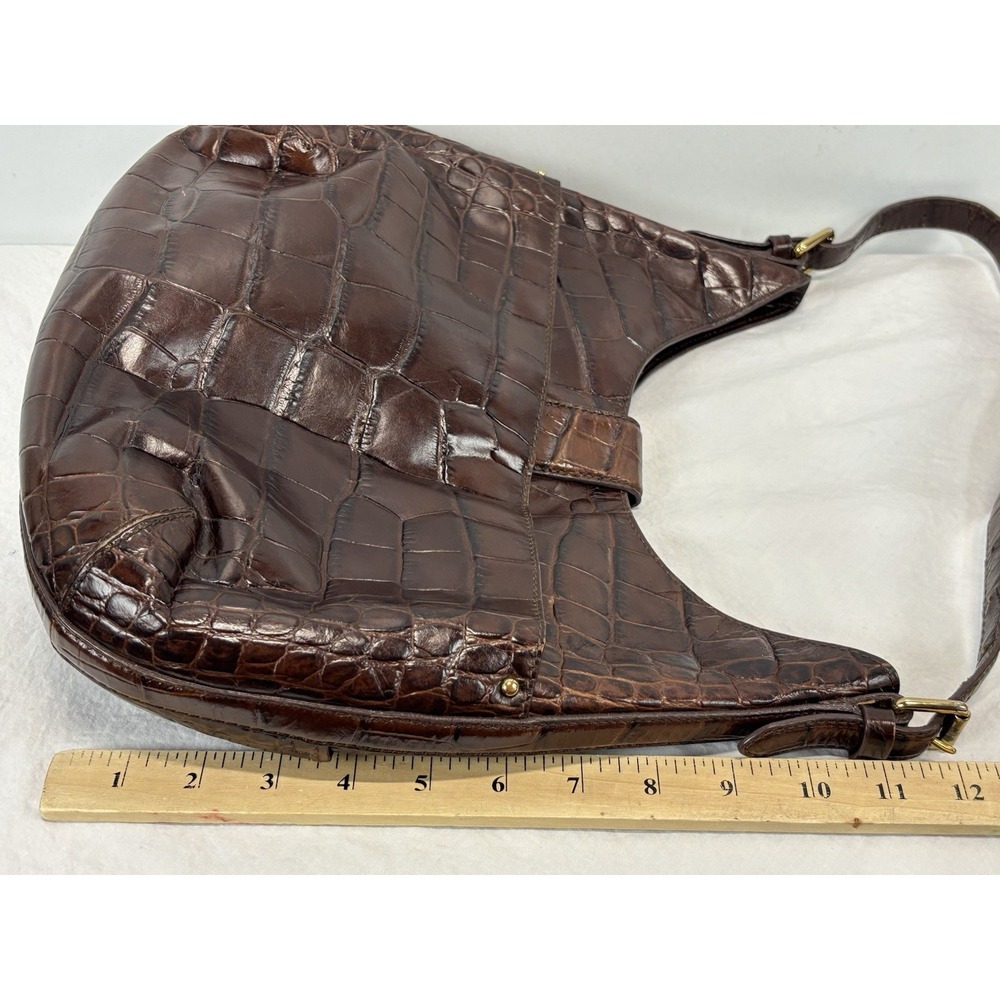 Lauren Ralph Lauren Croc Embossed Leather Hobo Purse Brown Shoulder Bag - Picture 10 of 11